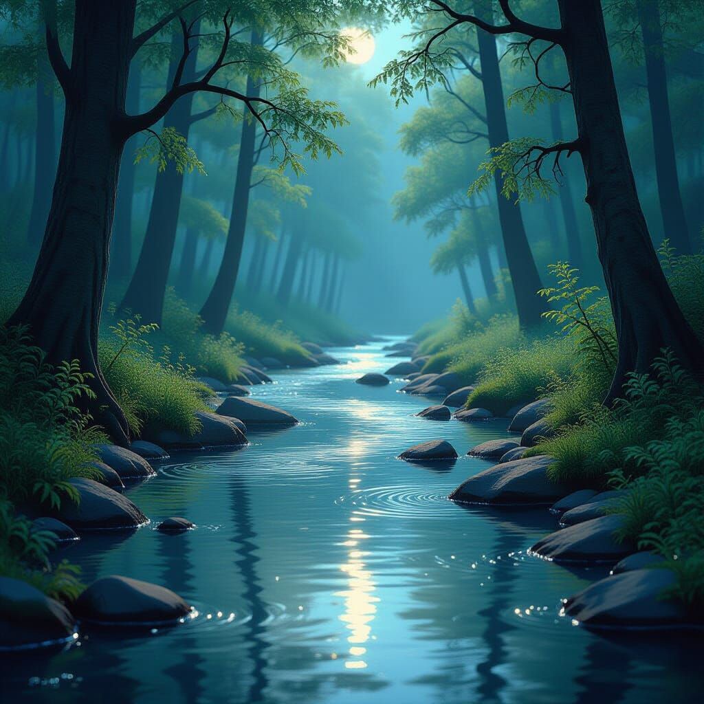 Gleaming Forest Stream with Shifting Colors