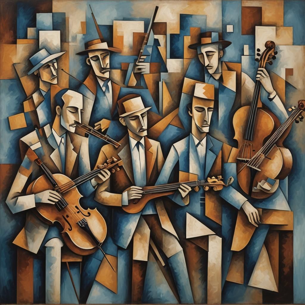 Abstract Cubist Musical Ensemble in Geometric Forms