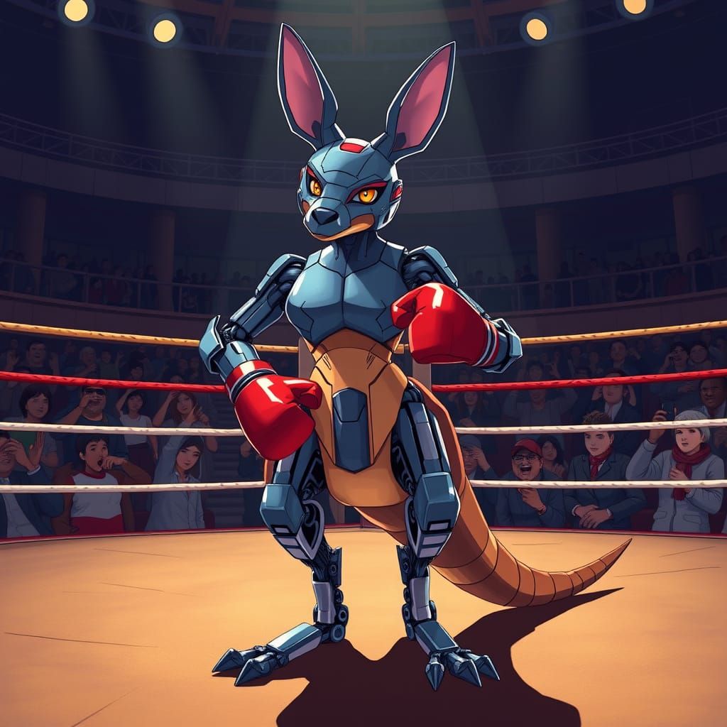 Mechanical Female Kangaroo Wrestler in a Studio Trigger-Insp...