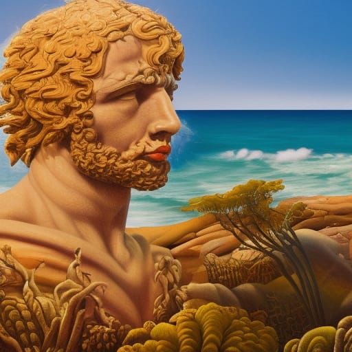 Prometheus on Fantasy Beach, Oil Painting