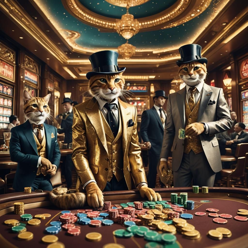 Upright cats, gambling in casino