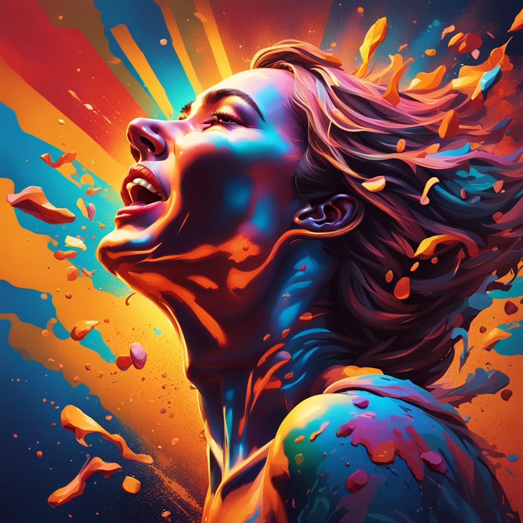 Ecstatic Woman: Hyperrealistic Splash Art Portrait