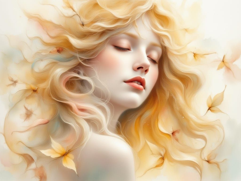 Dreamlike Portrait of a Blond Fairy in Pastel Hues