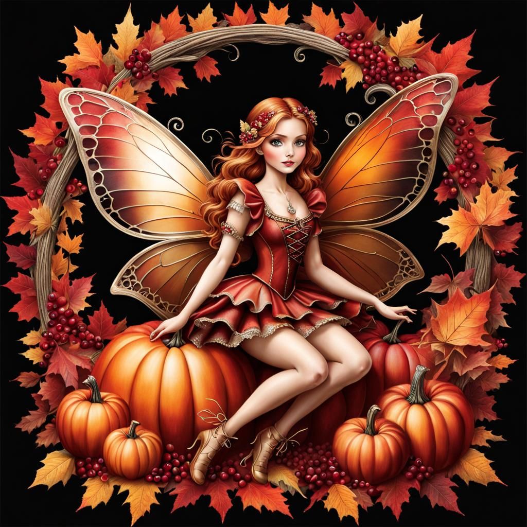 Autumn Fairy Harvest Cornucopia in Gouache Style