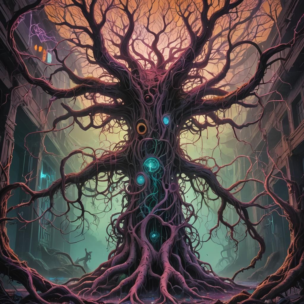 Lovecraftian Entities in Decaying Neon Tree