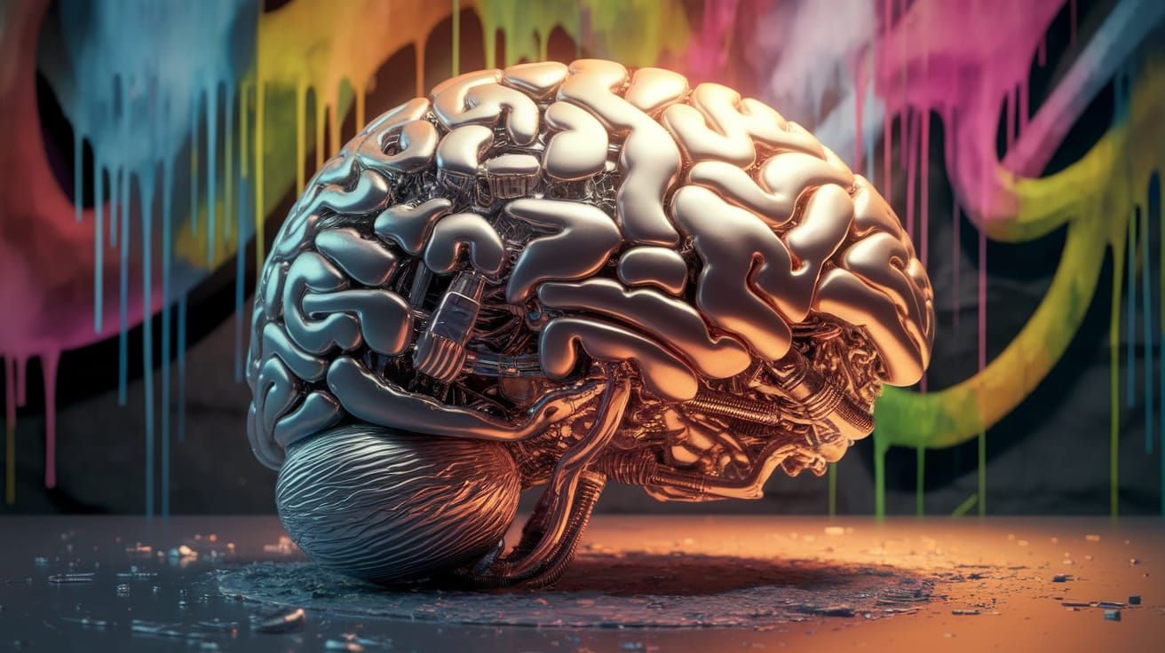 Cyborg Brain Autopsy in Neon-Lit, Surrealistic Graffiti Worl...