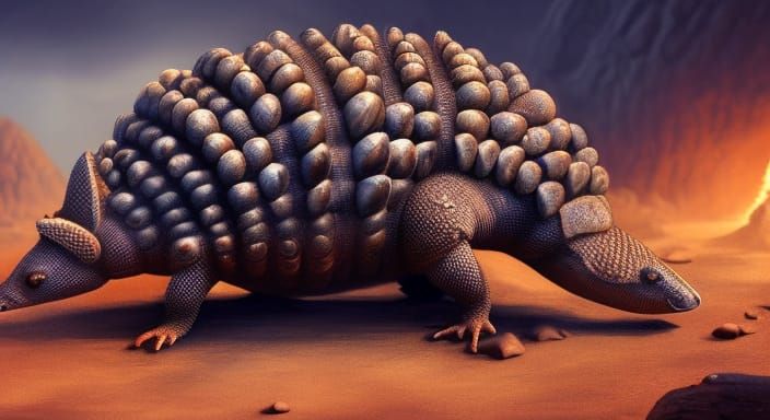 Volcanic Armadillo: Detailed Matte Painting in Deep Color