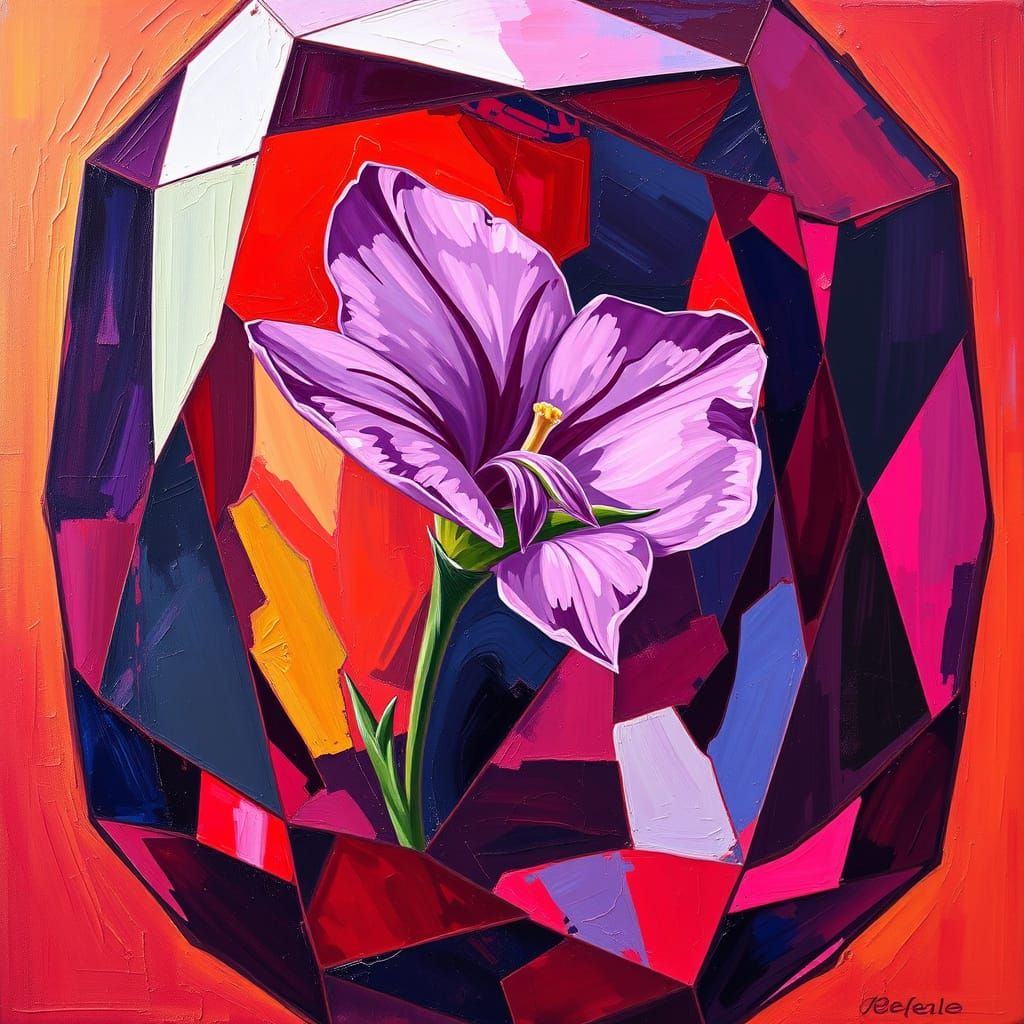 Larkspur Blooms within Ruby, in Neo-Impressionist Oil Painti...