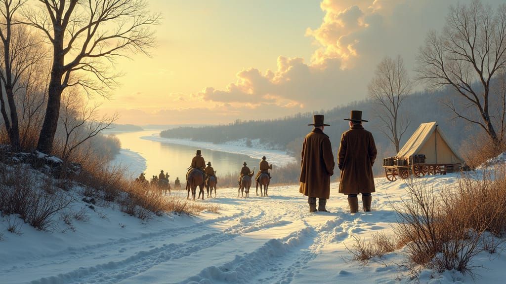 Lewis and Clark in Winter Camp Dubois