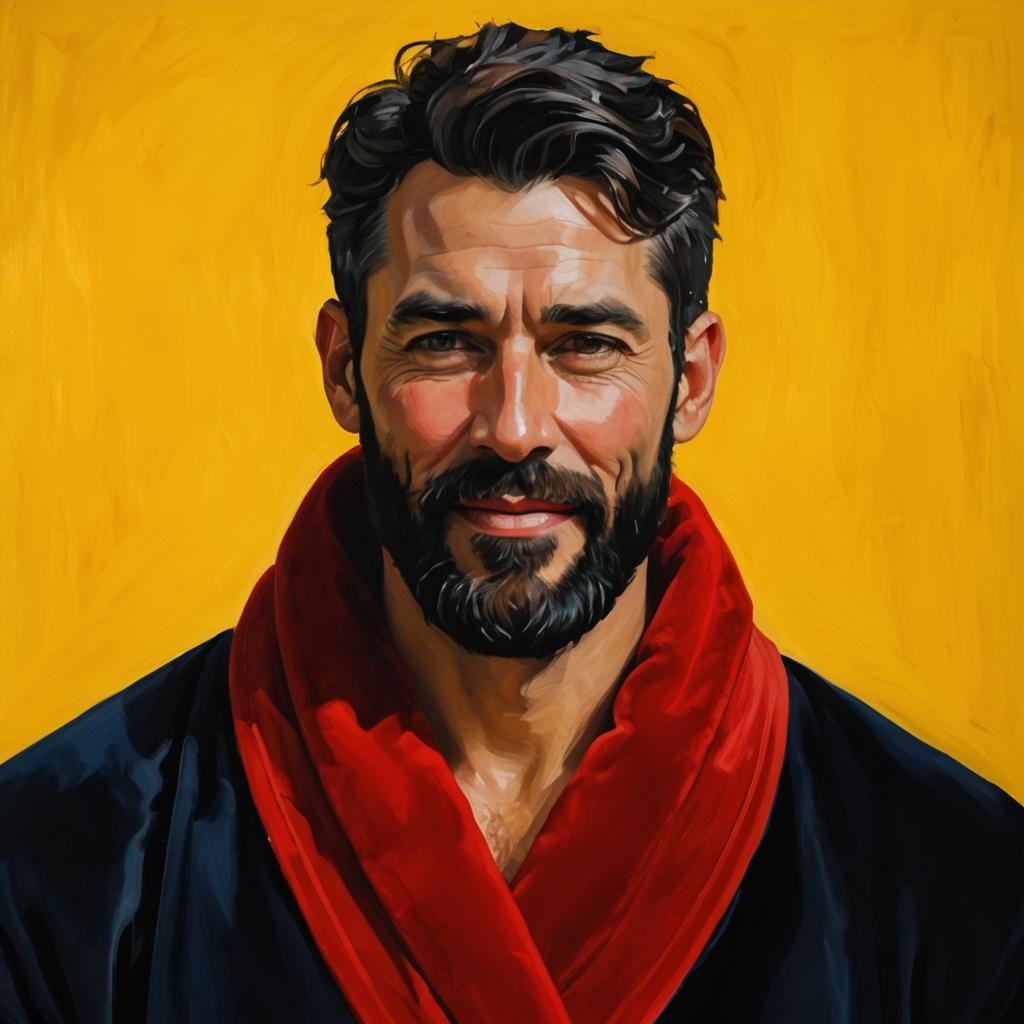 Bearded Man in Velvet Robe: Impressionist Oil Painting