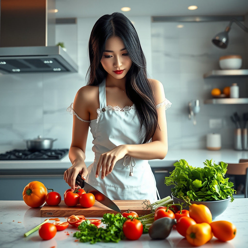 Stunning Woman Prepares Food: Digital Art
