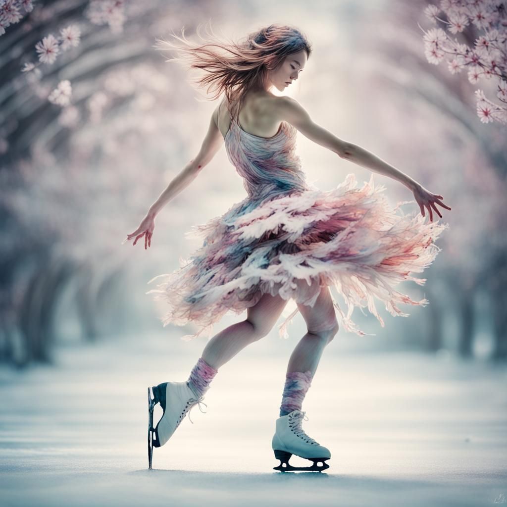Blossom Figure Skater in Watercolor Style
