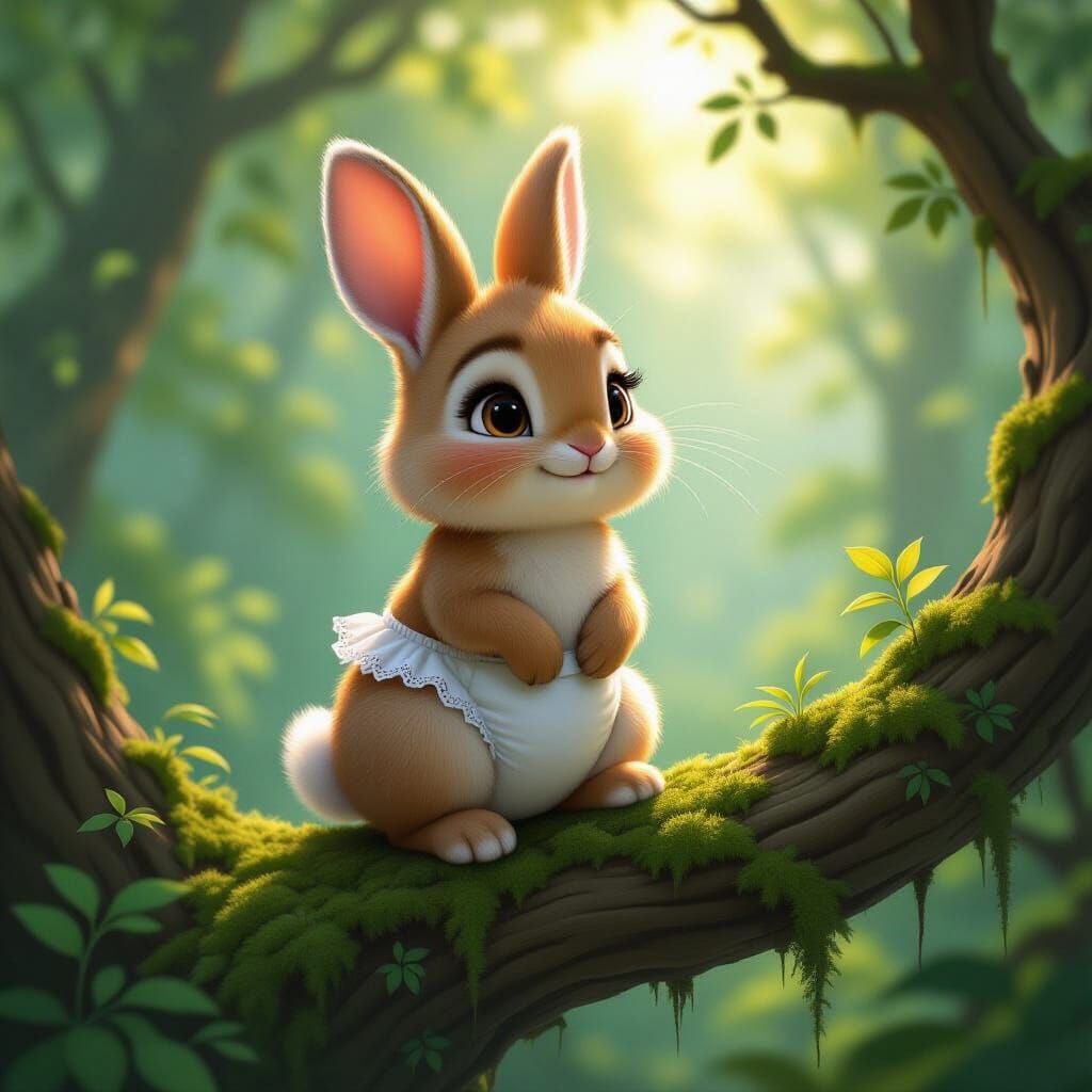 Fluffy Bunny in Enchanting Forest, Pixar Zootopia Style