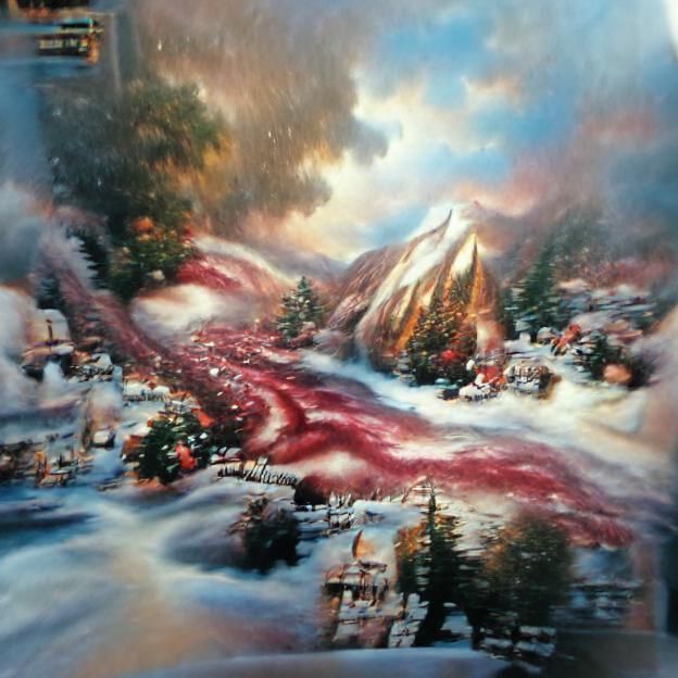 Kinkade Christmas Scene with River of Blood