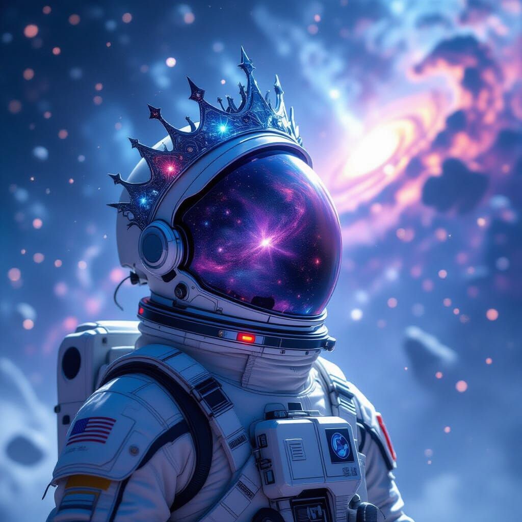Astronaut Adrift in Cosmic Void with Celestial Crown