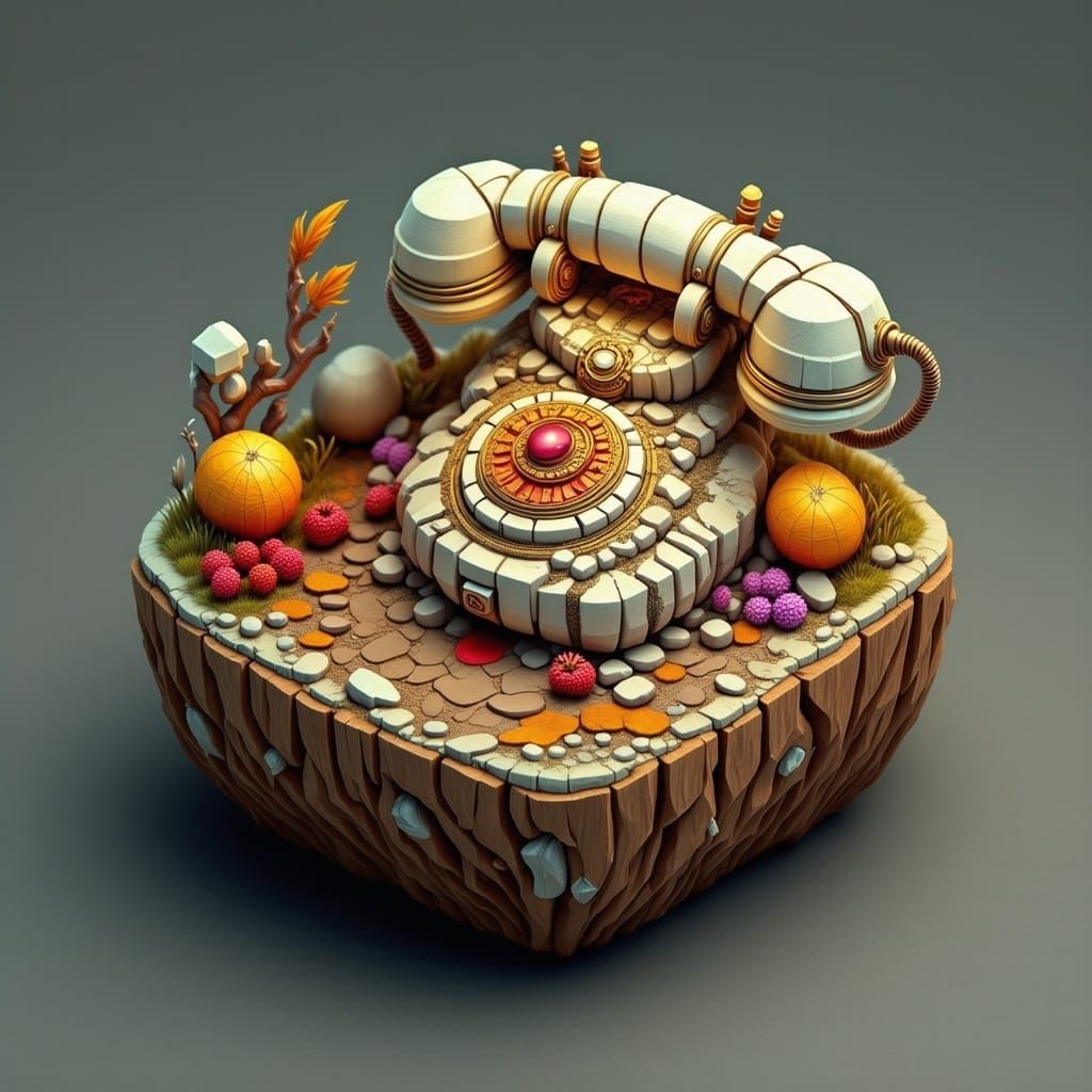 Stone Phone with Shell Receiver in Isometric View
