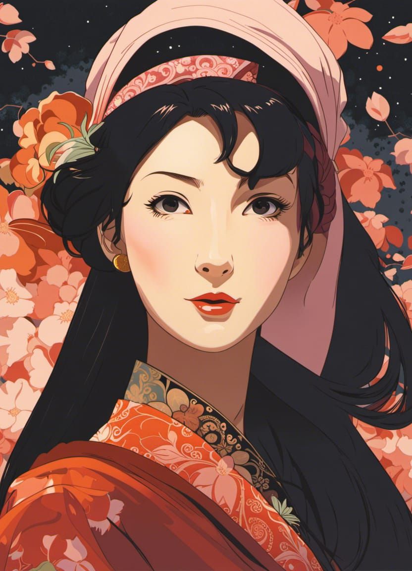 a beautiful woman in Satoshi Kon style