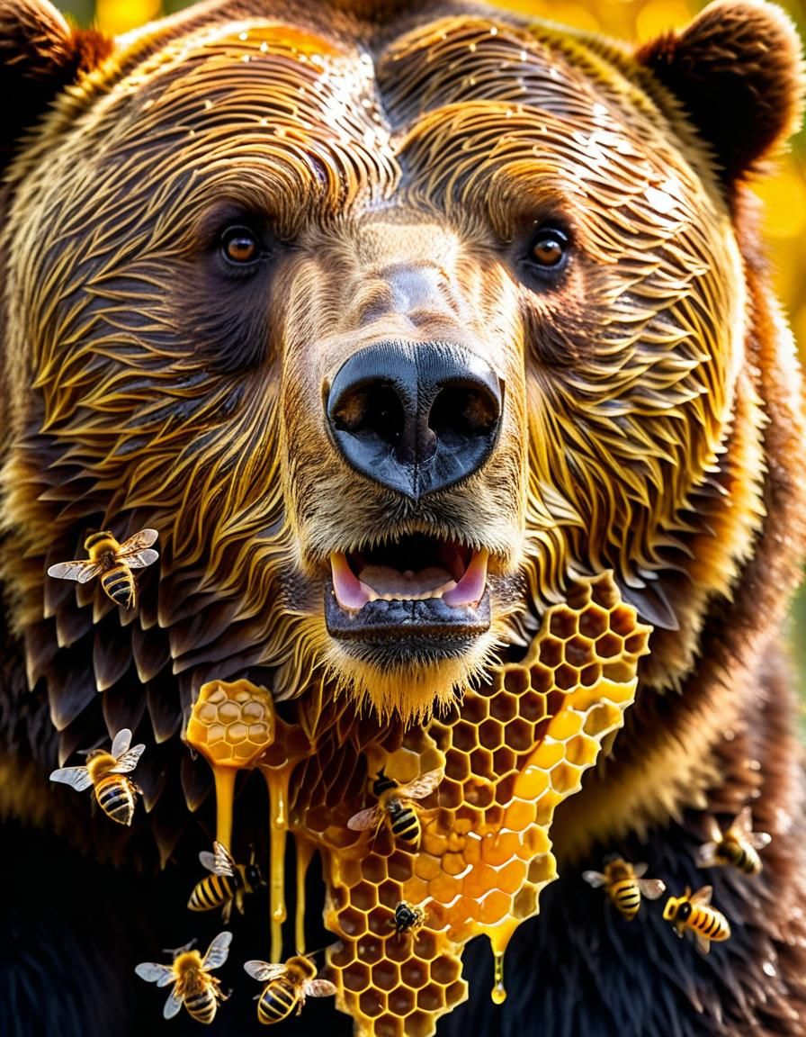 Grizzly Bear with Honeycomb Beard in Golden Light