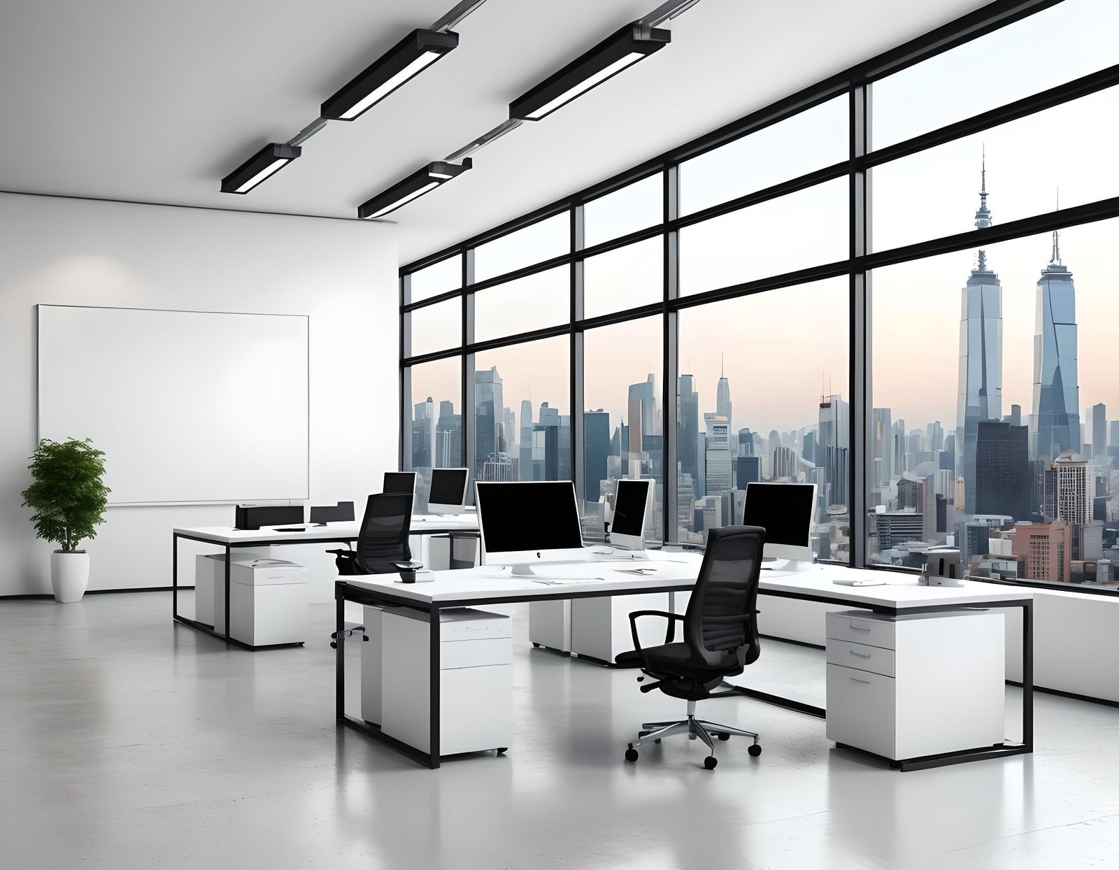 Modern Open Plan Office with Cityscape View