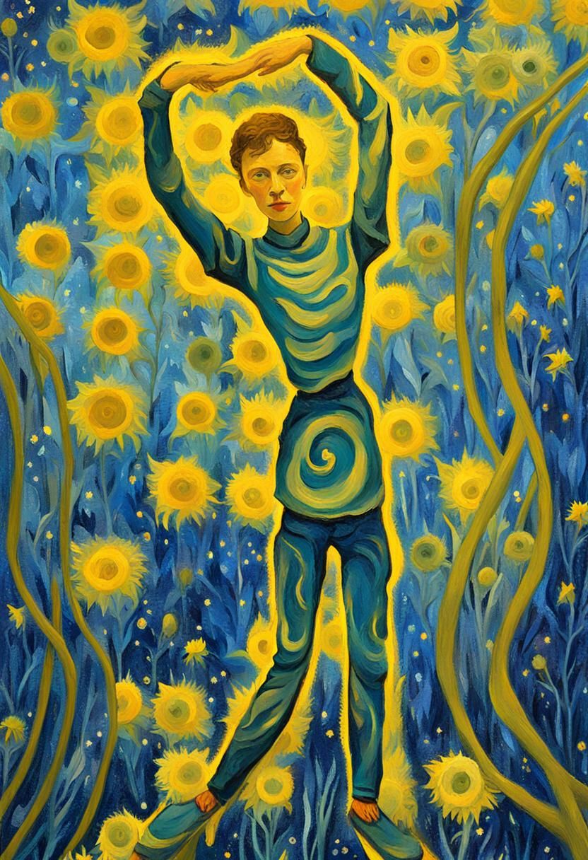 Woman in Sunflower Field, Van Gogh-Style Portrait