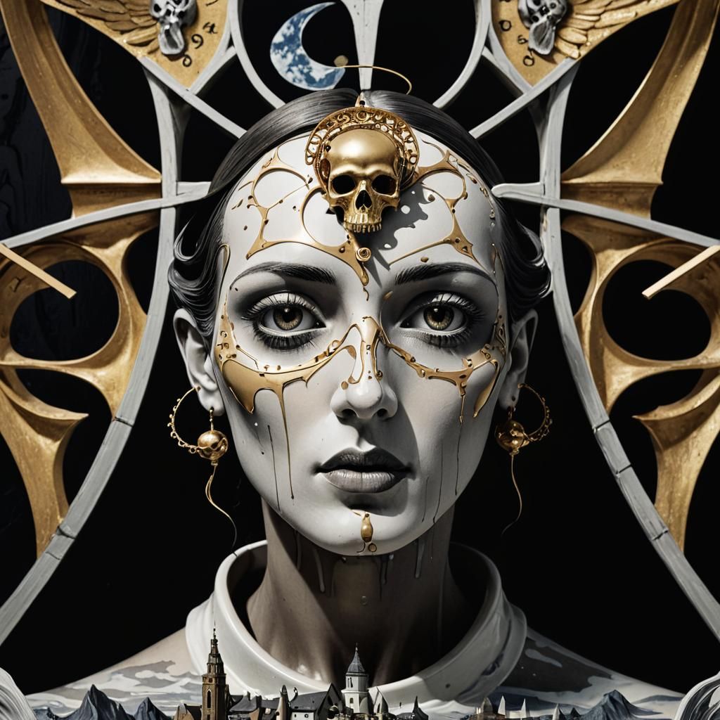 Surreal Filigree Angel in Dreamlike Landscape