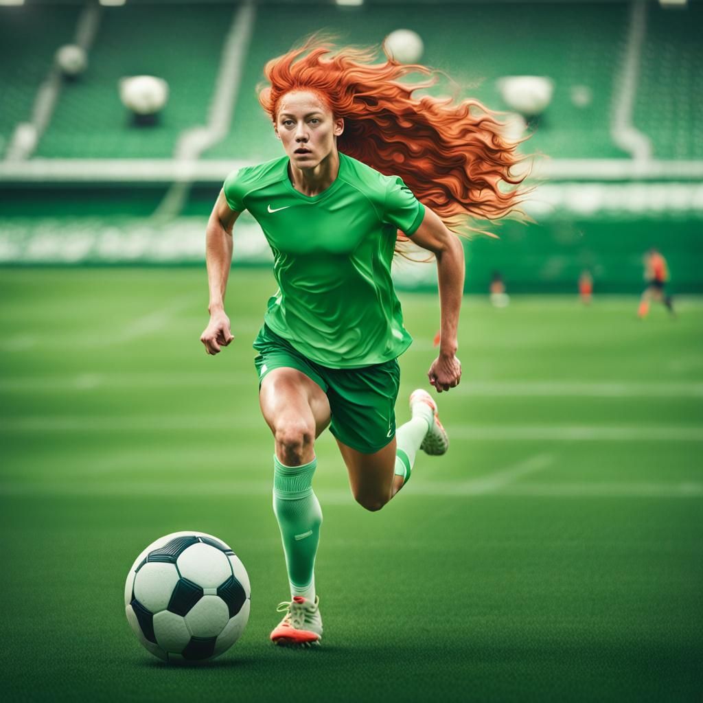 Athletic Teenager Chasing Soccer Ball Portrait
