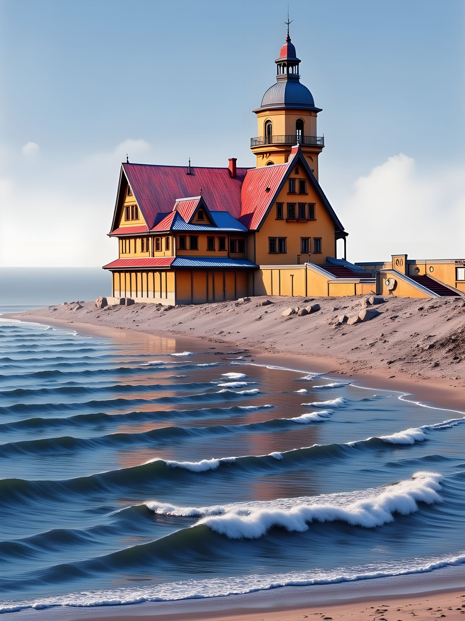 Surreal Art Deco Scene with Radiant Colors