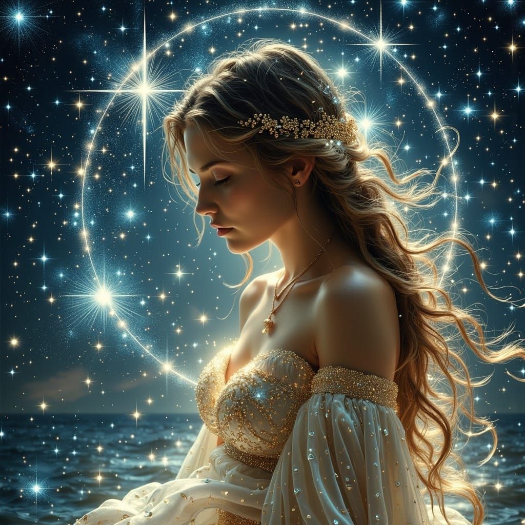 Romanticized Astronomical Portrait of a Renaissance Woman in...