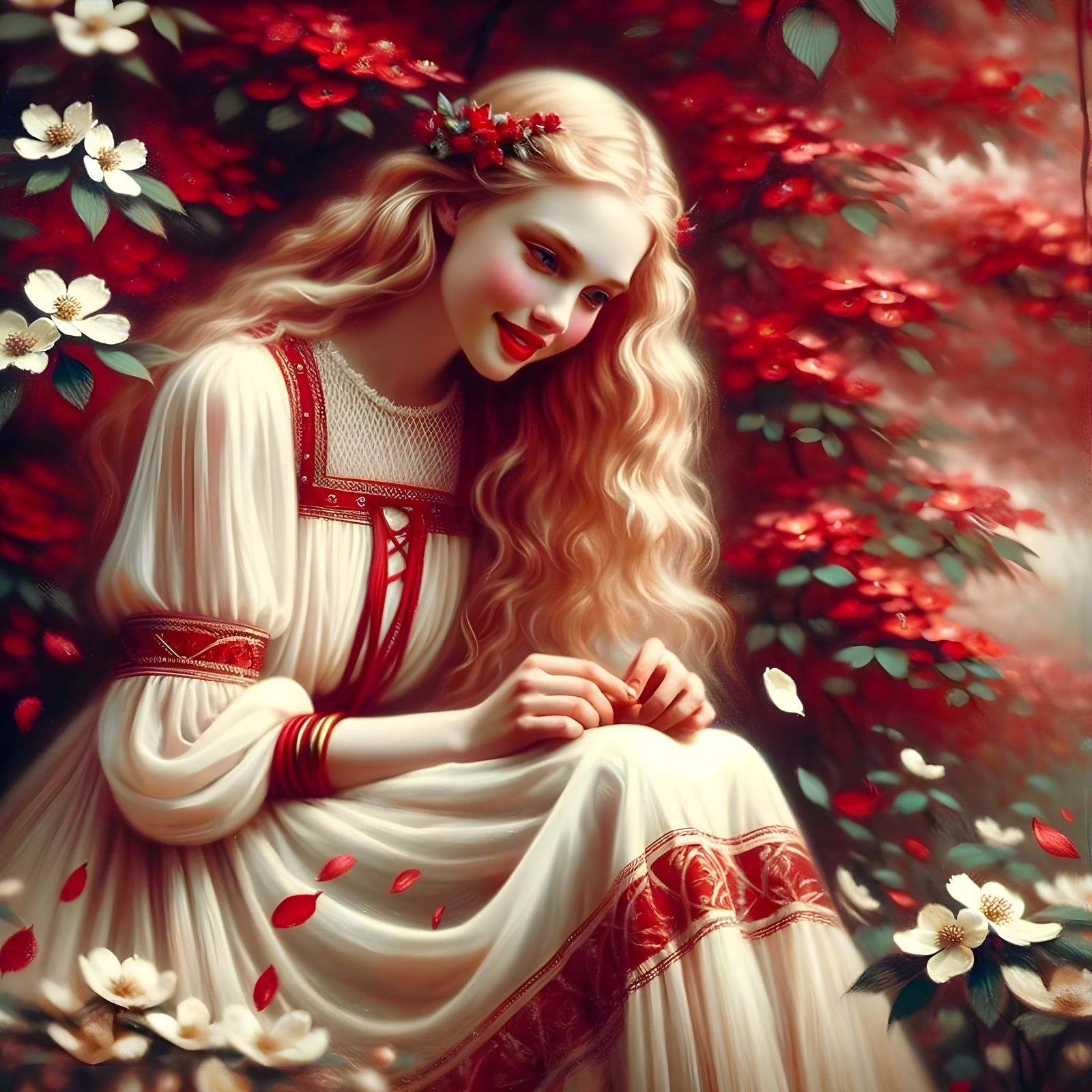 Ethereal Norse Goddess in a Romantic Bloom