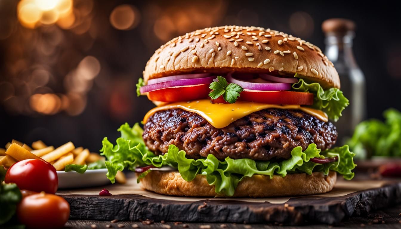 Delicious Hamburger in Hyperrealistic Professional Photo