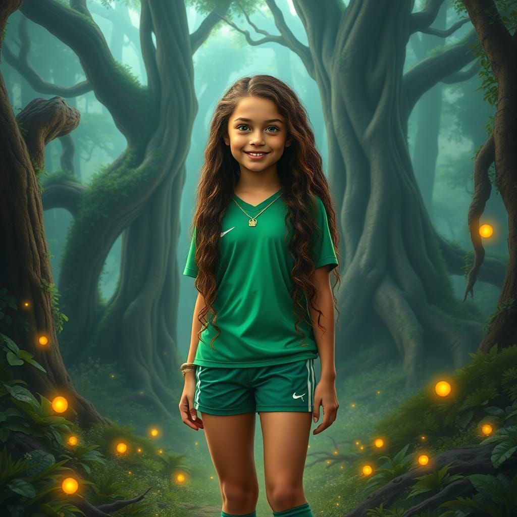 Girl in Mystical Forest, Whimsical Art Style