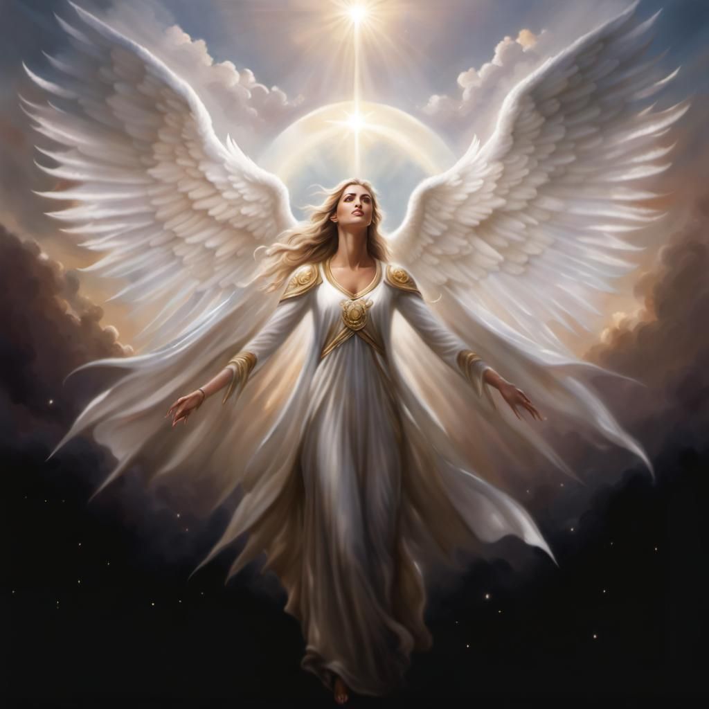 Angel Ascending to Heaven in Photorealistic Style
