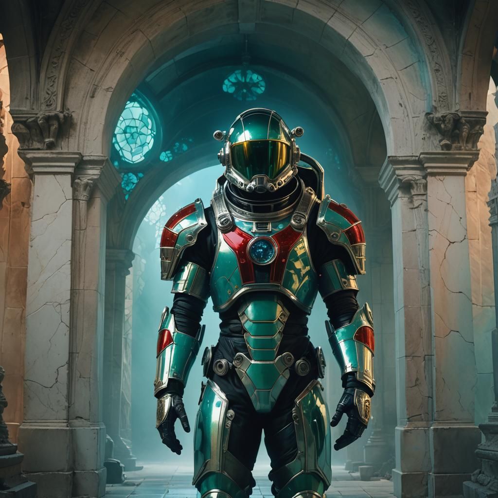 Biomechanical Astronaut in Stained Glass Armor