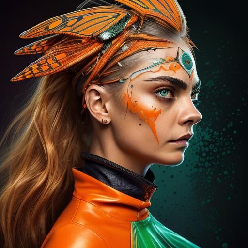 Stunning Woman in Butterfly Helmet: Hyperrealistic Portrait