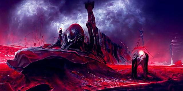 Bleak Dystopian Landscape of Anguish in Surrealist Style
