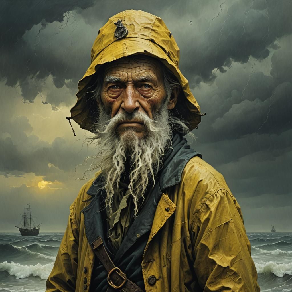 Old Sailor in Yellow Oilskins: Fantasy Concept Art