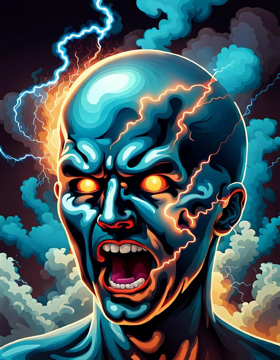 Bald Ghost Shouting with Lightning, Pop Art Style