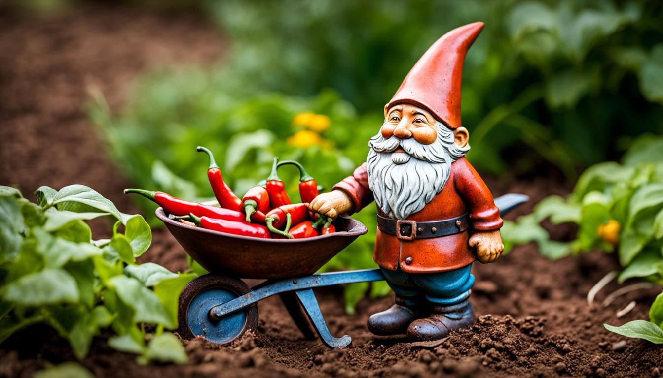 Metal Toy Gnome with Chili Peppers