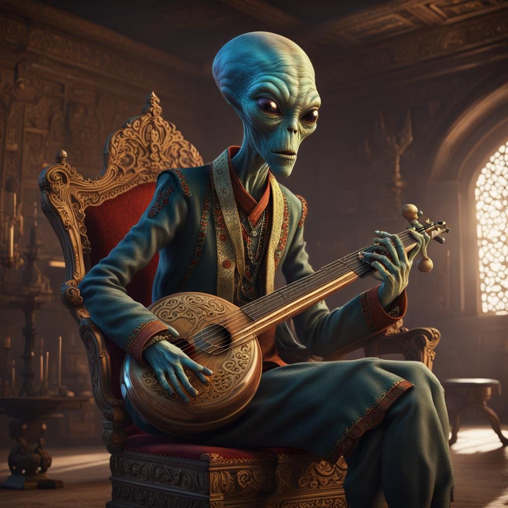 Alien Musician in Kurdish Dress: Fantasy Concept Art