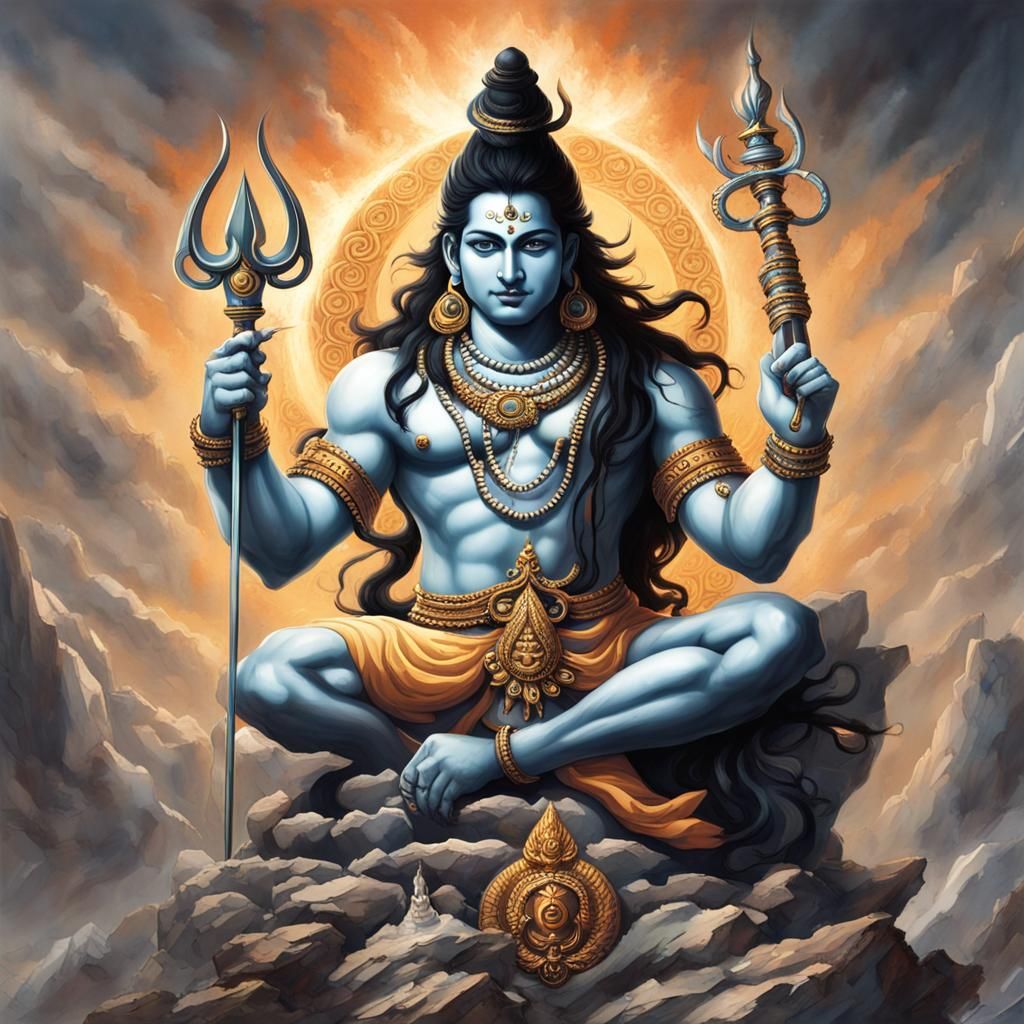 Fierce Lord Shiva with Trident and Serpent