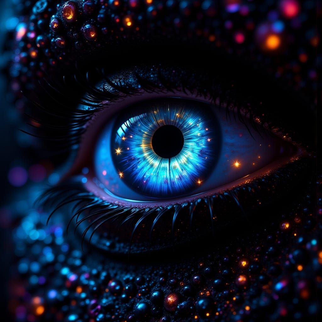 Hyper-Realistic Bioluminescent Eye in Neon Glow