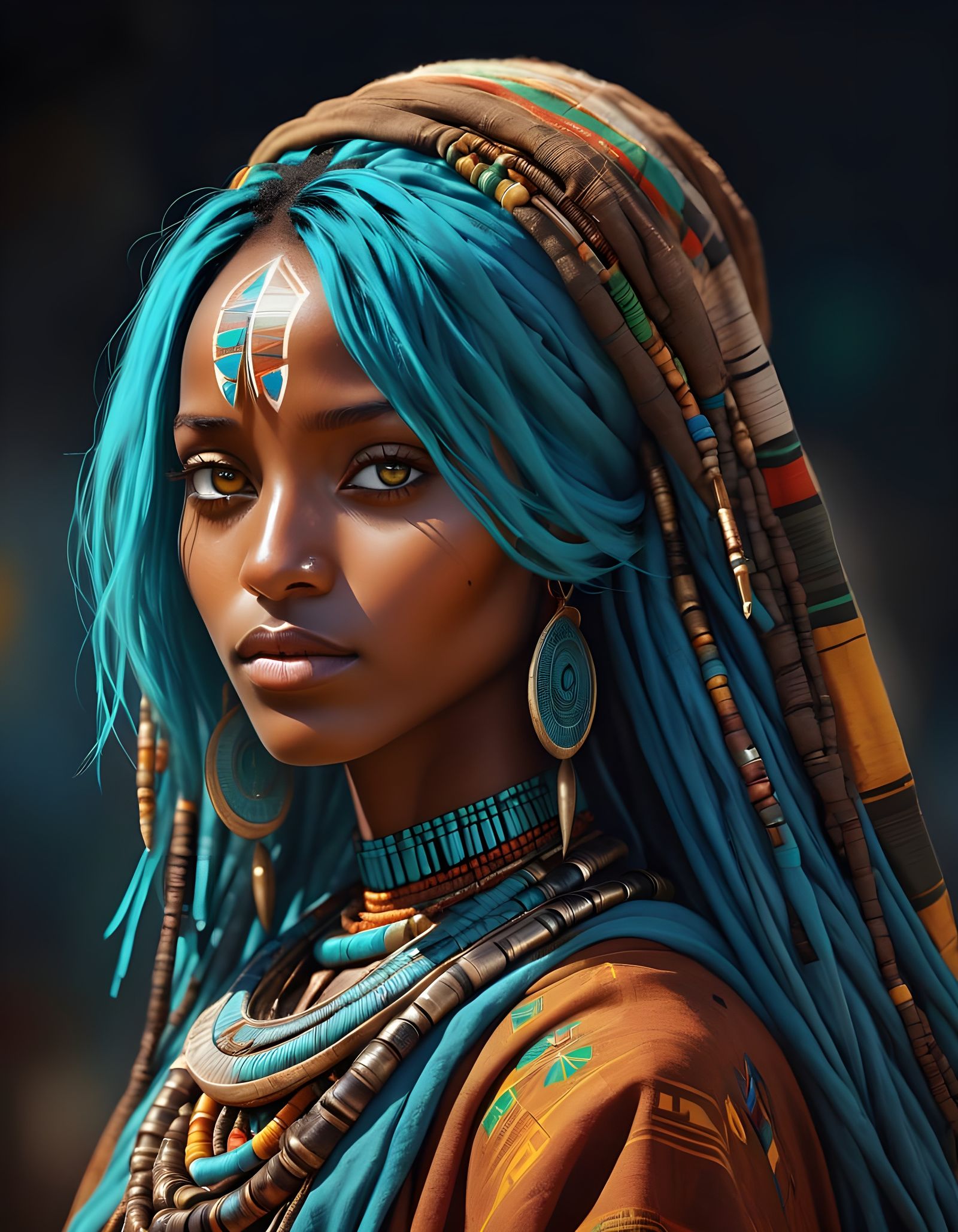 Ethiopian Woman's Face with Turquoise Eyes