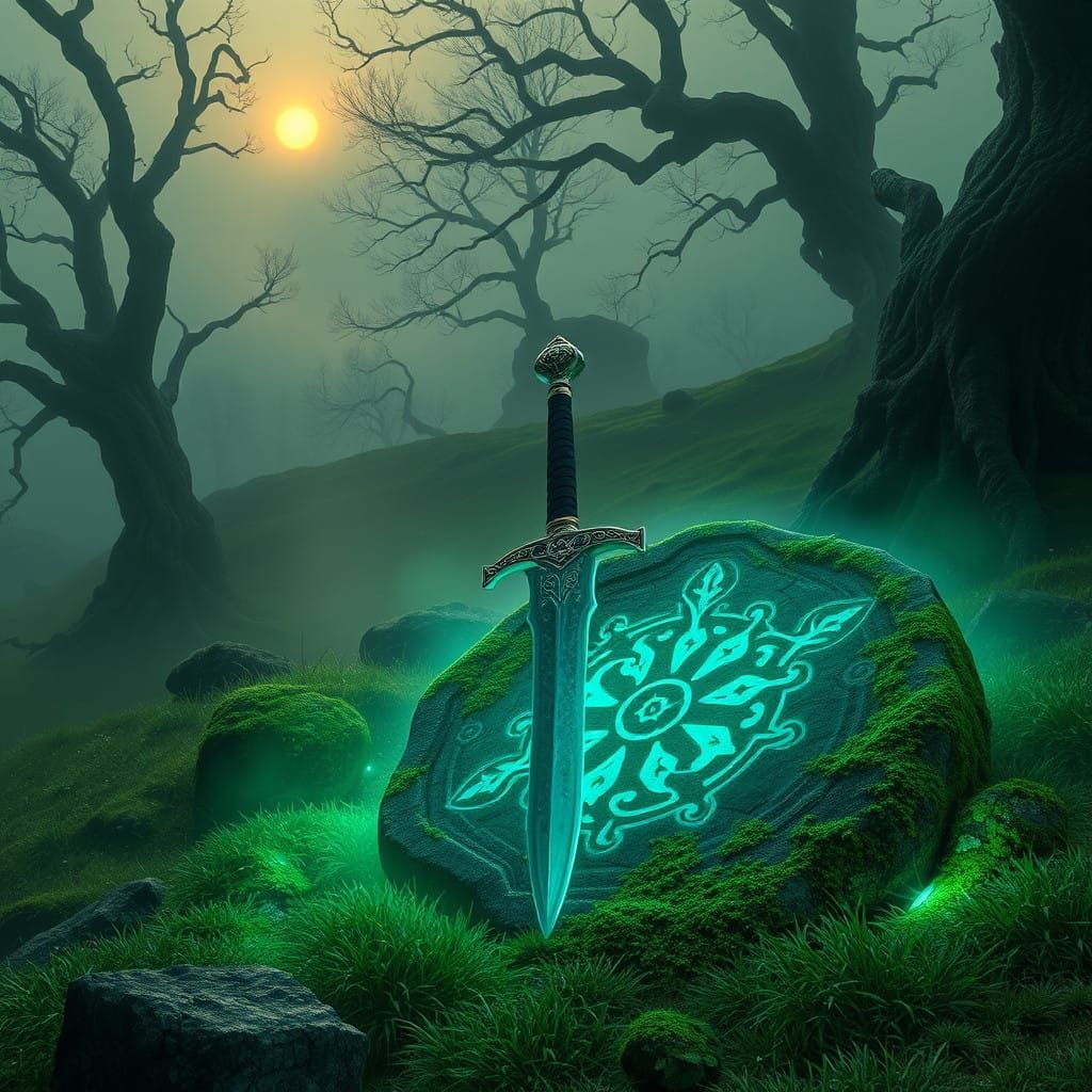 Mystical Sword Embedded in Ancient Stone in 4th Century Engl...