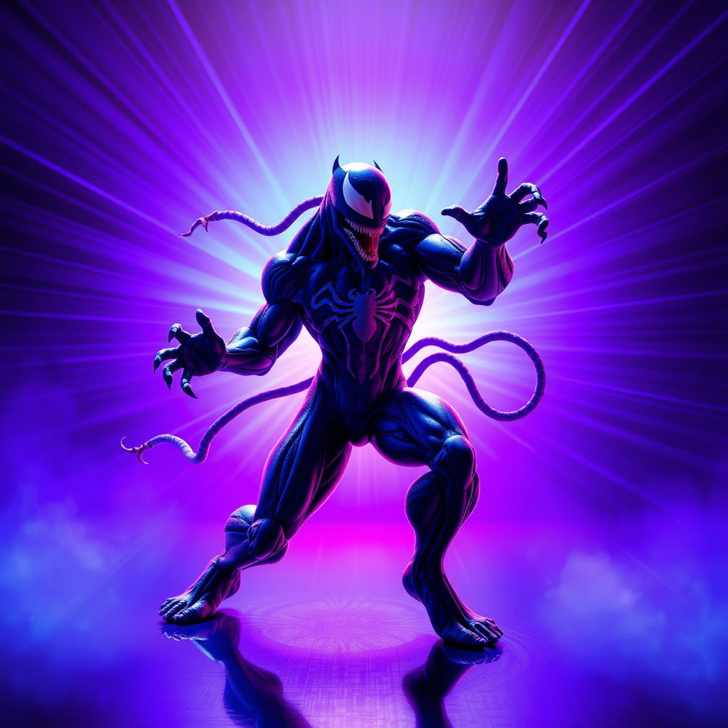 Venom Dancing in Electric Blue and Purple Hues