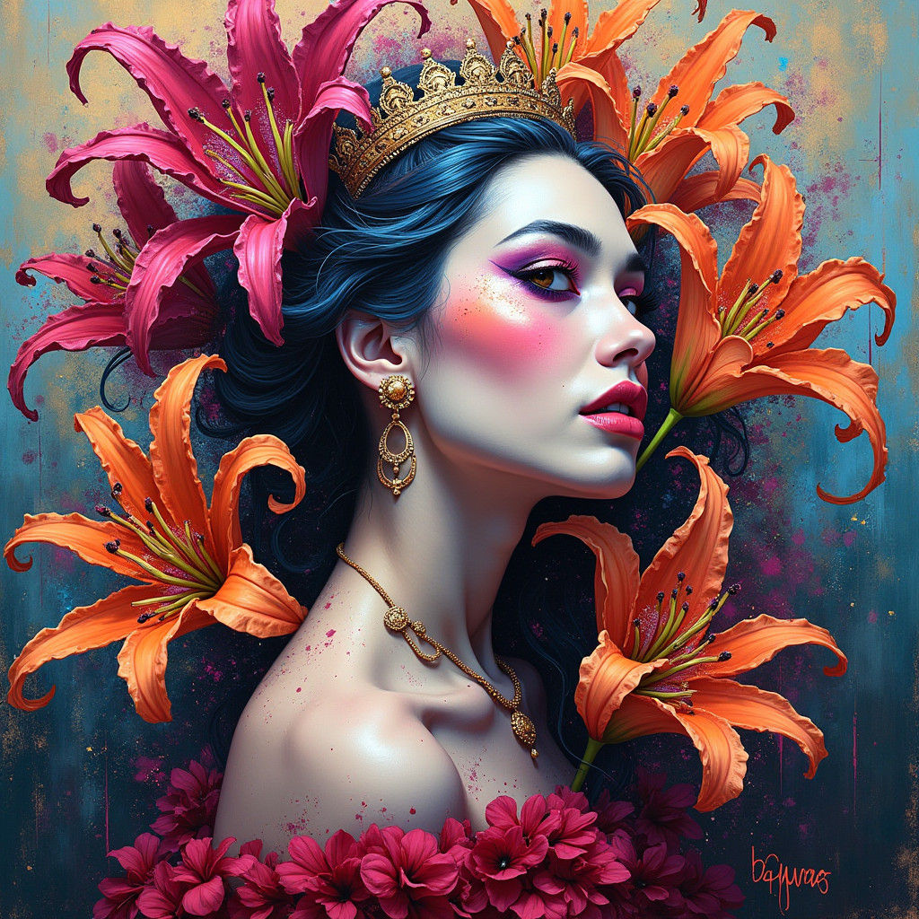 Polychromatic Queen in a Graffiti Lily Garden