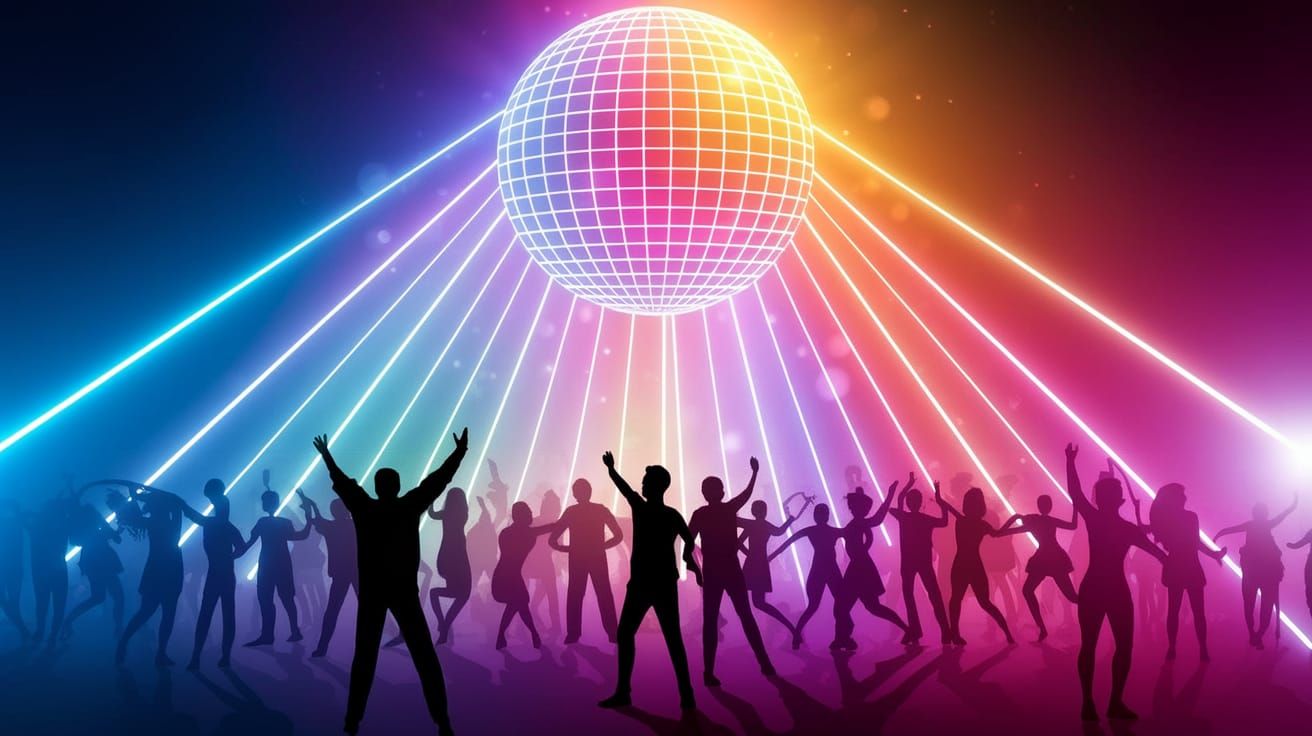 Electric Disco Scene with Glowing Disco Ball