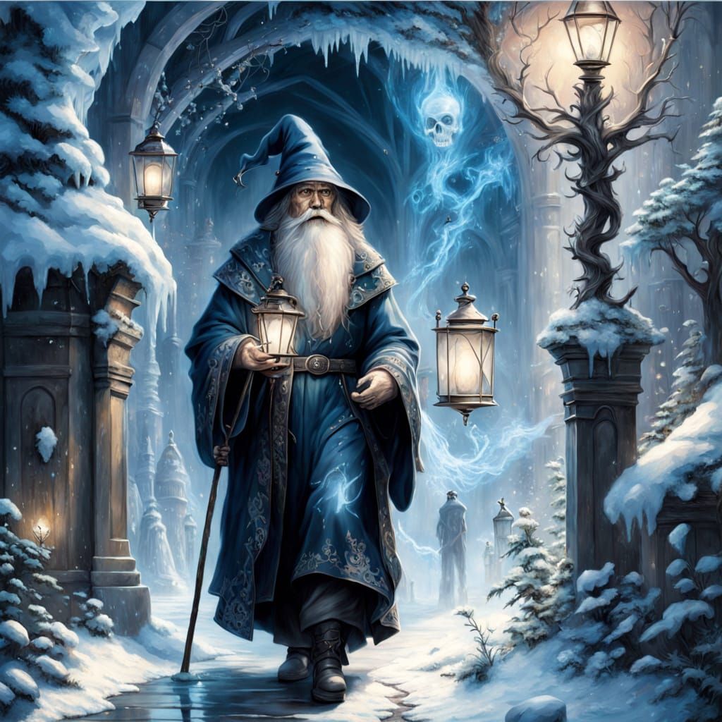 Icy Corridor: Wizard and Lantern Skeleton