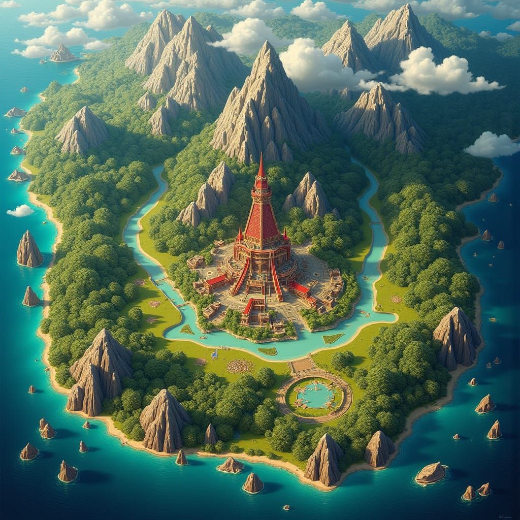 Mystical Map of Fabled Island City in 8K