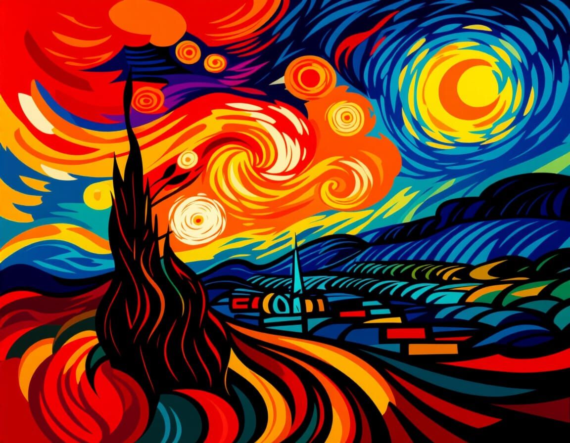 Vivid Fiery Abstract Expressionism with Dynamic Swirls