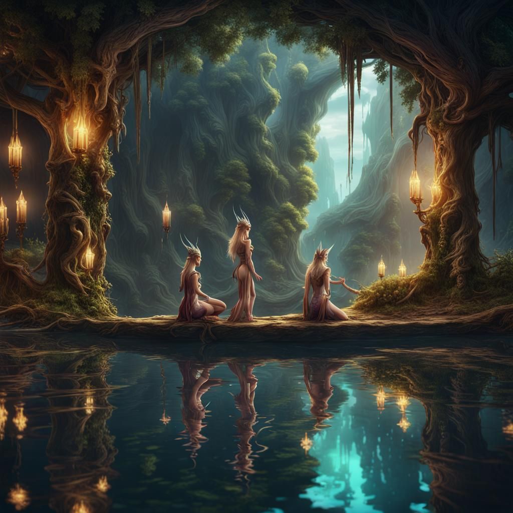 Fantasy Elves Reflect in Dreamlike Waters